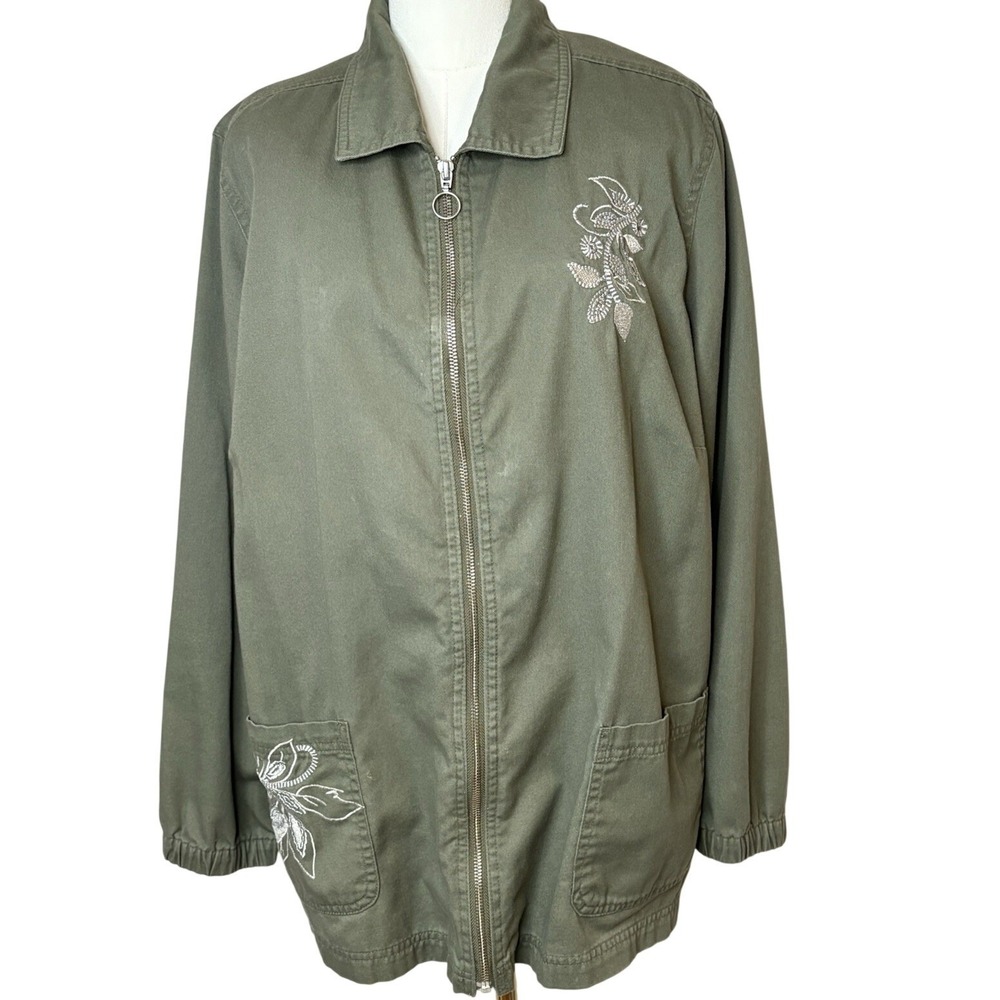 Limited‎ Editions Olive Green Embroidered Utility Jacket Women Plus Size 2X